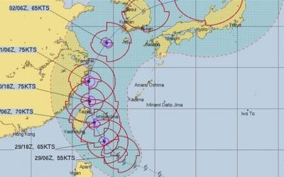 Hurricane Mitag reinforces toward the east of Taiwan