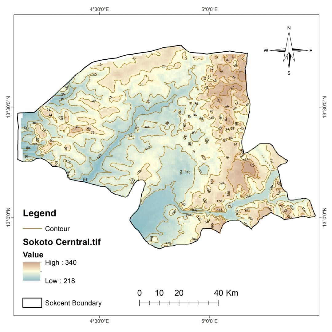 Sokoto Contour Map