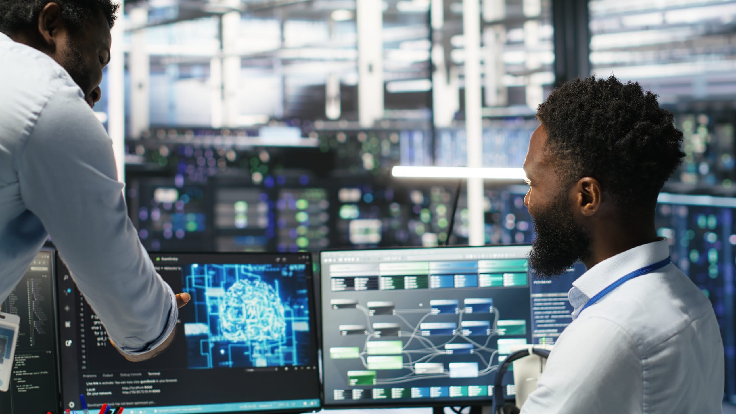 pleased-data-center-manager-praising-work-done-by-engineer